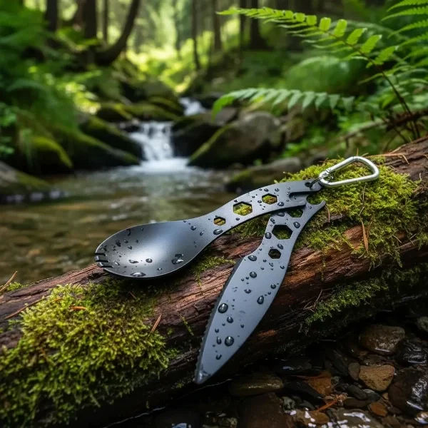 Producto - Kit De Cubiertos Multifuncion Para Camping 5 En 1 Mosqueton