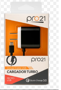 Producto - CARGADOR PRO21 QUICK CHARGE 3.0 MICRO USB CON CABLE TURBO 9V