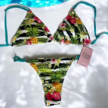 Producto - BIKINIS AMARILLA ESTAMPA FLORES VERDES