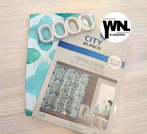 Producto - CORTINA DE BAÑO CON GANCHOS 3D