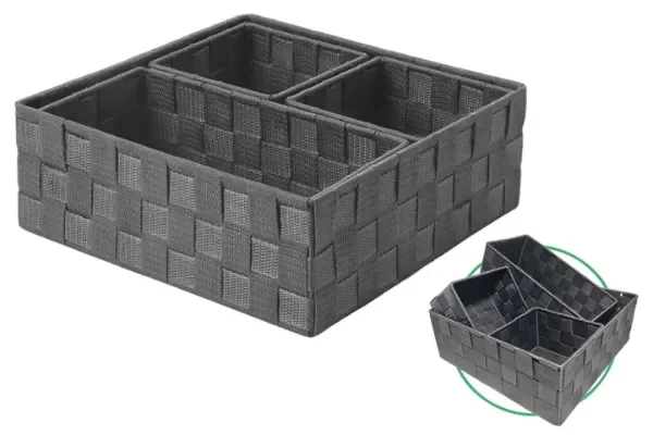 Producto - Organizador rectangular de rafia 28x28x10 set x 4 gris / negro