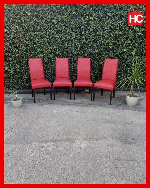 Producto - Juego de 4 sillas de comedor modernas tapizadas en ecocuero rojo patas negras - 0