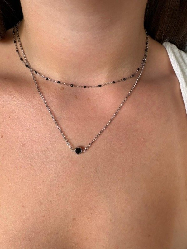 Producto - Collar doble cadena negro - Acero quirurgico