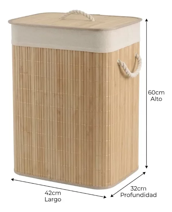 Producto - Canasto De Ropa Laundry De Bambú Con Funda De Tela Y Tap - 4