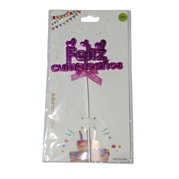 Producto - Cake topper Feliz cumpleaños corazon 2 fucsia