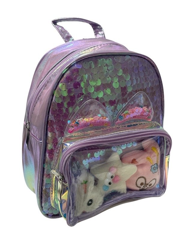 Producto - Mochilita de nena Lila con Peluchitos en bolsillo frontal