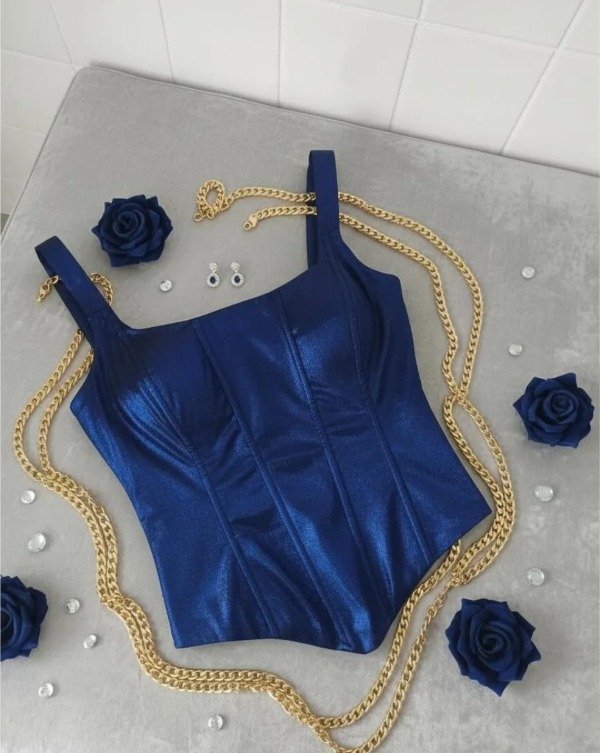 Producto - Corset azul noche satinado de noche
