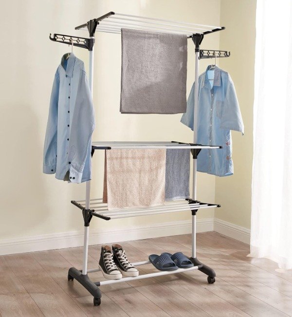 Producto - Tender de Ropa Vertical  Móvil y Plegable Negro.