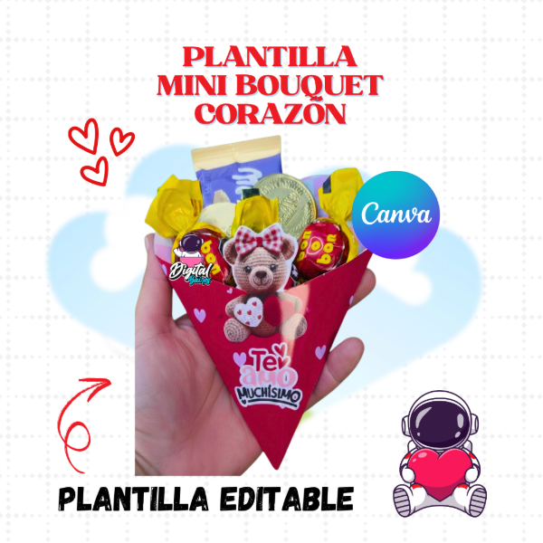 Producto - Plantilla Editable en Canva Mini bouquet corazón Digitalbaires