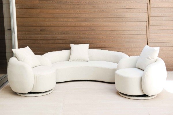 Producto - Set Living Sillones Interior Curvos Nórdico X3 Cuero Beige