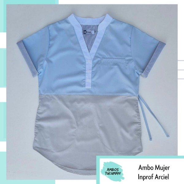 Producto - Ambo Inprof Celeste Corte Gris Perla