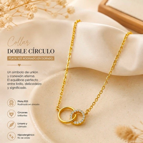 Producto - Collar doble círculo en Plata 925 Dorado - 0