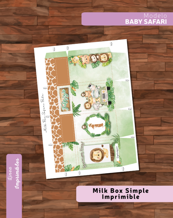 Producto - Milk box simple Baby safari imprimible