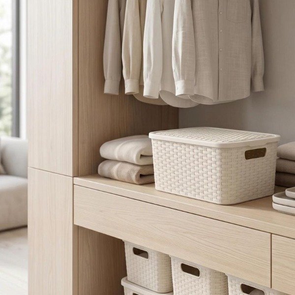 Producto - CANASTO CAJA ORGANIZADORA SIMIL RATTAN MEDIANO CON TAPA (36X26X17CM) - 0