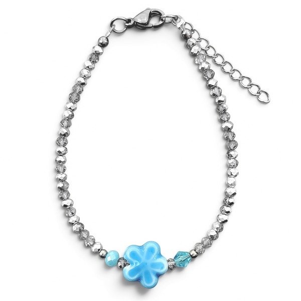 Producto - Pulsera de cristal checo 3mm . Gris . Flor turquesa - 0
