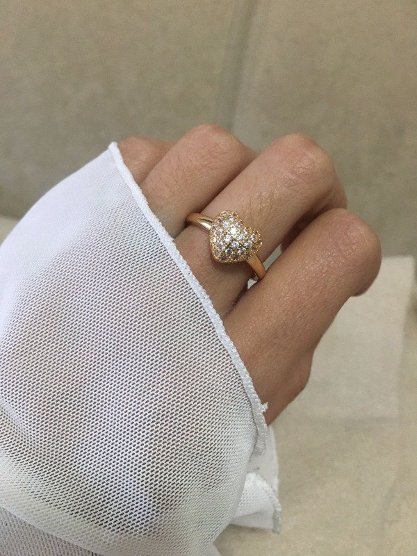 Producto - Anillo Micropave Cristal Corazon Acero Dorado