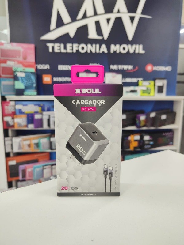 Producto - Cargador Viajero Silver PD 20W Cable Tipo C a Tipo C Soul CVJ-PD20WTGR