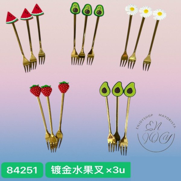 Producto - Pack X3 Tenedores Para Te Miel Café Postre FURTA Dorado 84251