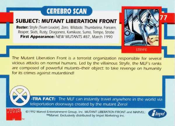 Producto - 1992 Impel The Uncanny X-Men  #77 - Mutant Liberation Front TM - 1