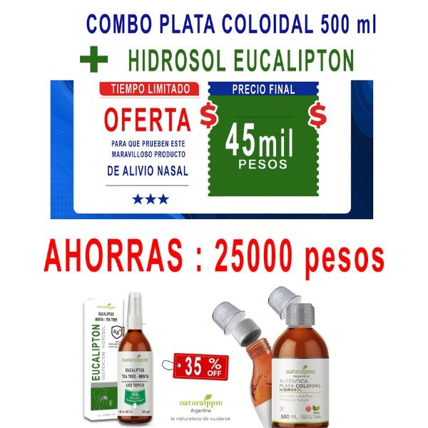 Producto - Plata Coloidal PROMOCION Hidrosol Pura 500 ml Y EUCALIPTON 60 ml.