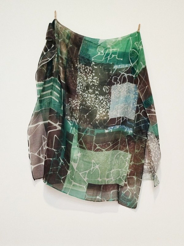Producto - Pañuelo Mega -verde agua con collage en verde y petróleo-