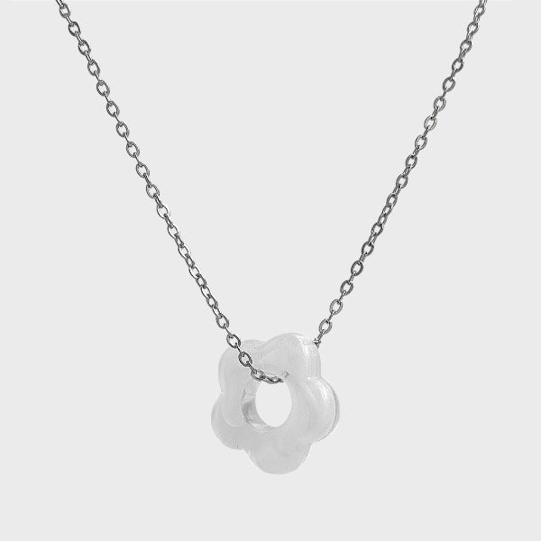 Producto - Collar de acero quirúrgico - 45 a 50cm - Espejito 1mm - Flor blanca