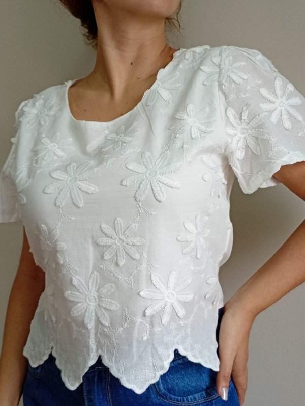Blusa broderie flores