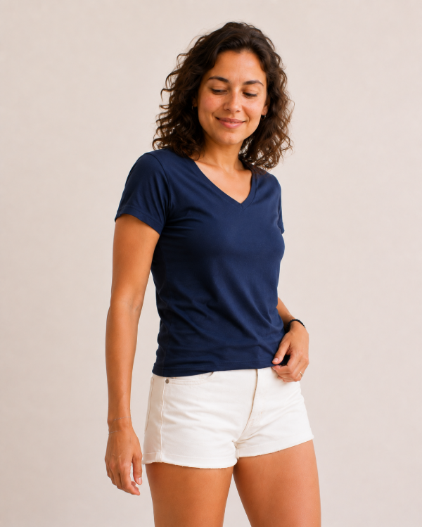 Producto - Remera cuello V azul - 1