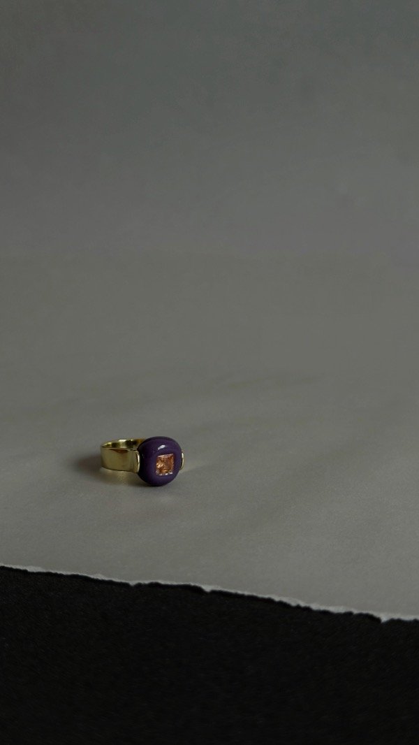 Producto - Anillo cerámica con piedra cubic (dorado) - 1