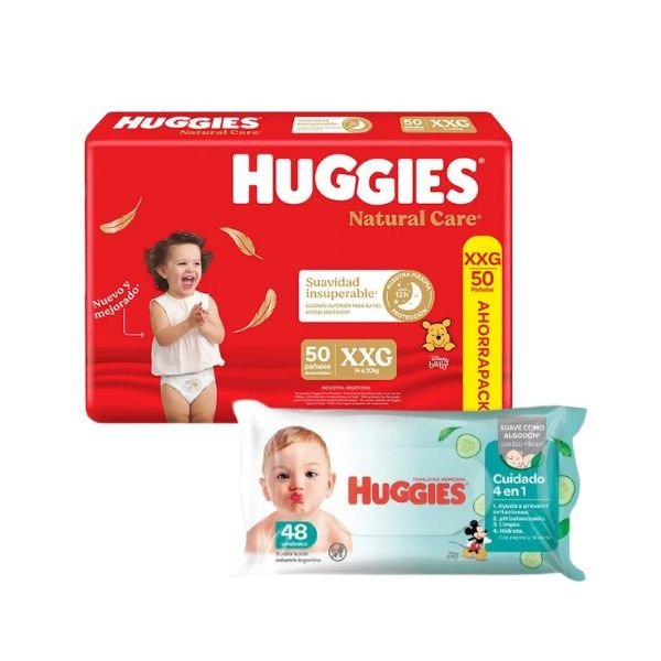Producto - Pañales Huggies Natural Care XXG 50u. + Toallitas de regalo!