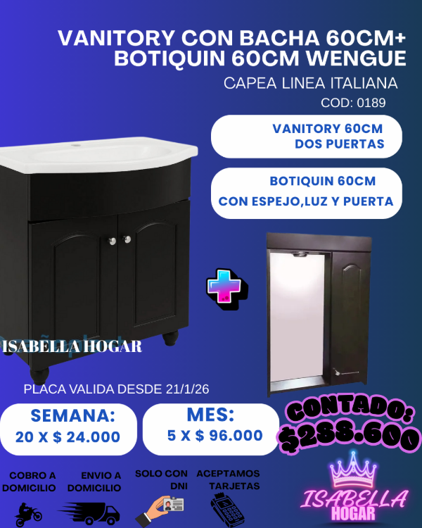 Producto - VANITORY CON BACHA 60CM +BOTIQUIN 60 CM WENGUE