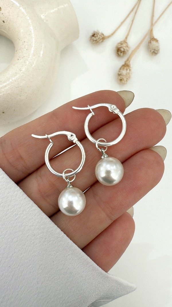 Producto - Argollas 1,5cm dije perla XL ACERO BLANCO