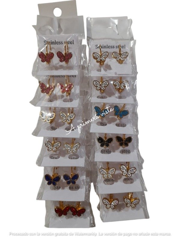 Producto - Aros mariposas dorados c/strass c/par