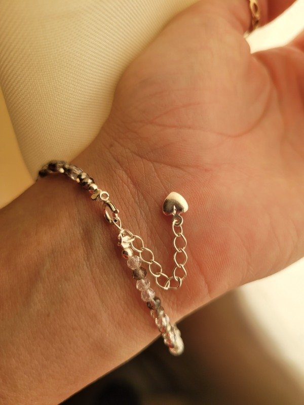 Producto - Pulserita cristales grises y blancos con mini dije de corazon - Plata 925 - 1