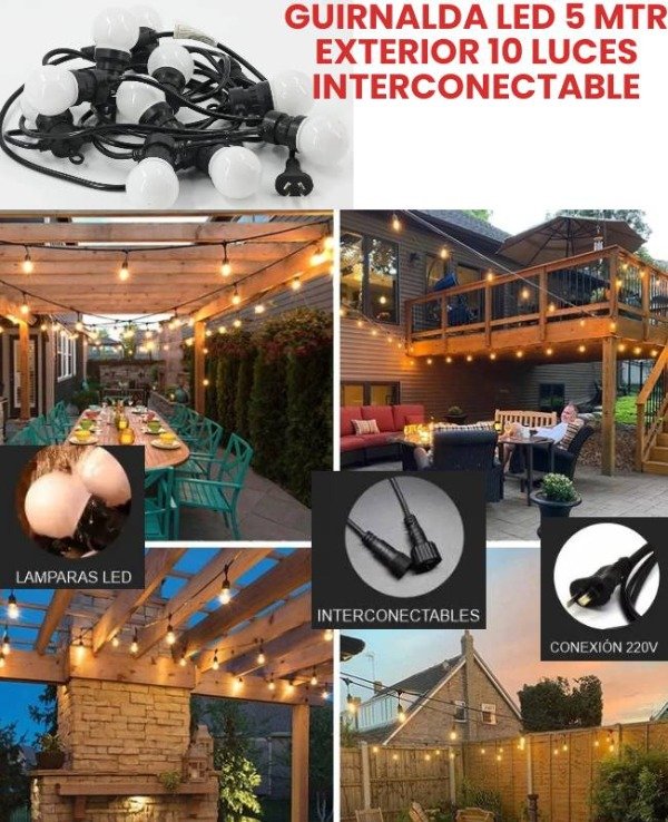 Producto - Guirnalda exterior de 10 luces led fría 5mt interconectable