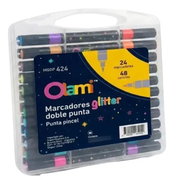 Producto - Marcadores Doble Punta Glitter Olami x24/48 (2 colores x marcador) - 1