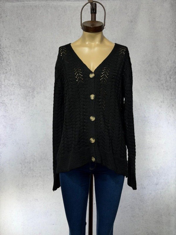 Producto - CARDIGAN TABI NEGRO TEJIDO HILO