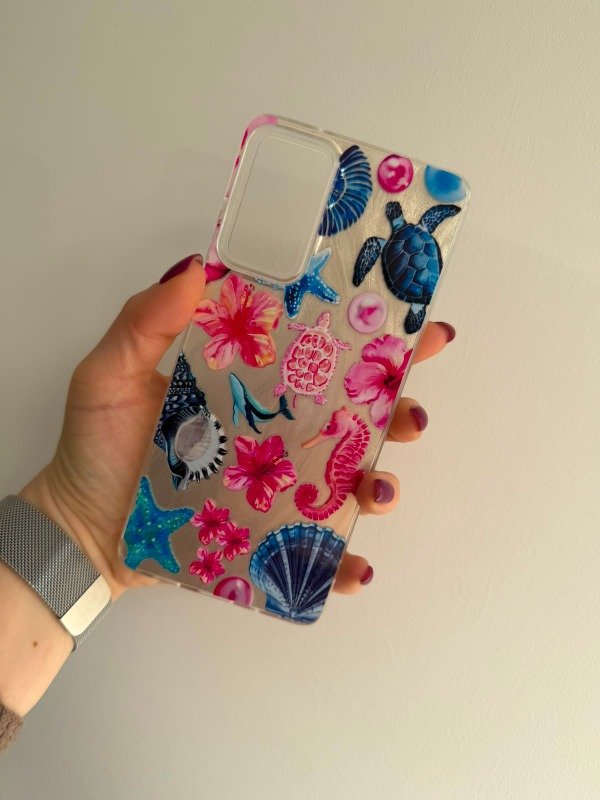 Producto - Case metalizada diseño mar tonos rosas