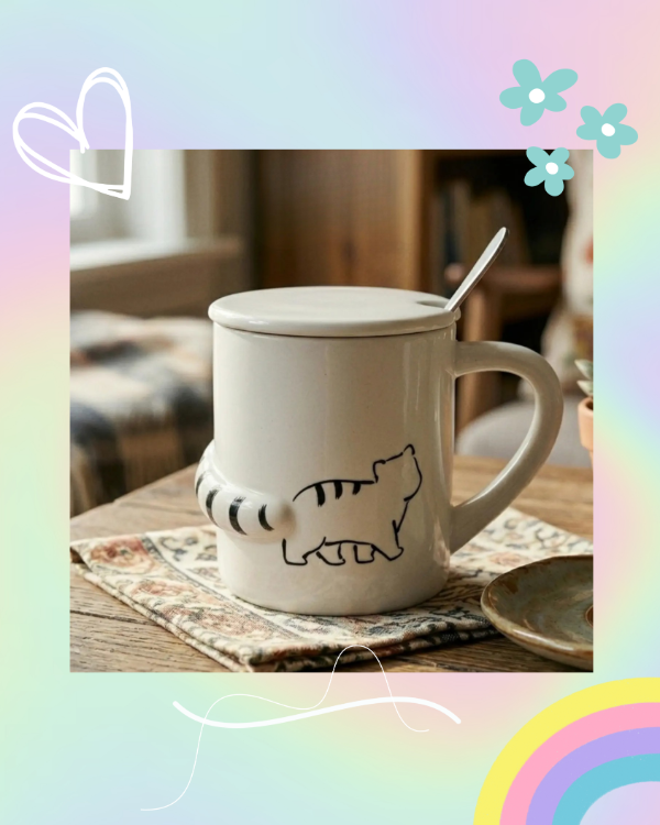 Producto - Taza Cerámica con Tapa Gatito con Cola