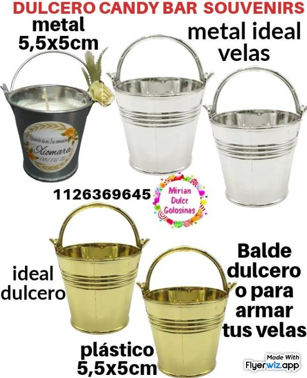Producto - Balde souvenirs de metal o plástico para velas o dulces x 10 unid