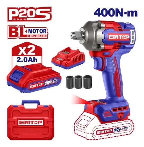 Producto - COMBO EMTOP LLAVE DE IMPACTO 400 Nm + 2 BATERÍAS