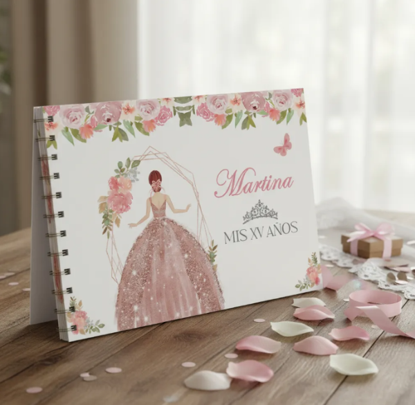 Producto - Kit Imprimible Libro De Firmas Mis 15 años - ROSA