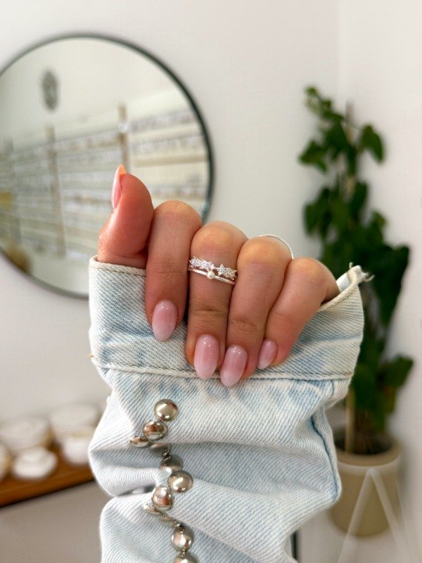 Producto - Anillo acero blanco flores cúbic doble perla