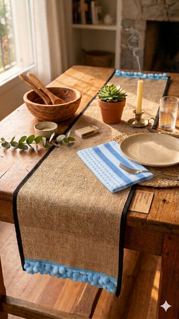 Producto - Camino Pompones Celeste y Blanco