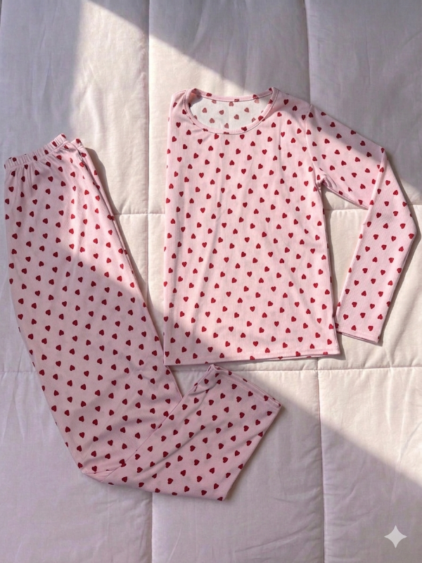 Producto - Pijama corazones fondo rosa largo