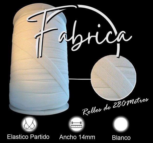Envivado o Elástico Partido Blanco 14mm (rollo) - Fabricá Tu Lencería