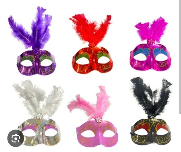Producto - Antifaz veneciano metalizado con plumas x 12 plus