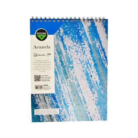 Producto - BLOCK DE DIBUJO 24X32CM PARA ACUARELA 300GRS 12 HOJAS CON ESPIRAL PIZZINI