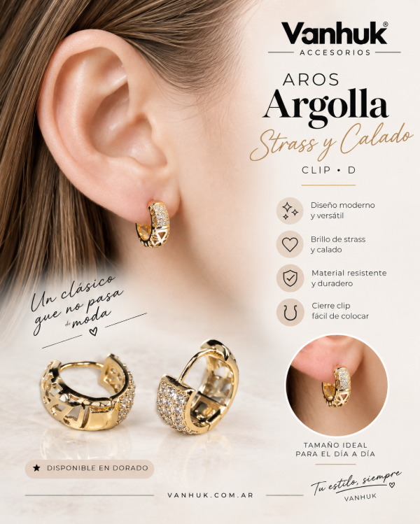 Producto - Aros argolla strass y calado clip D - 0
