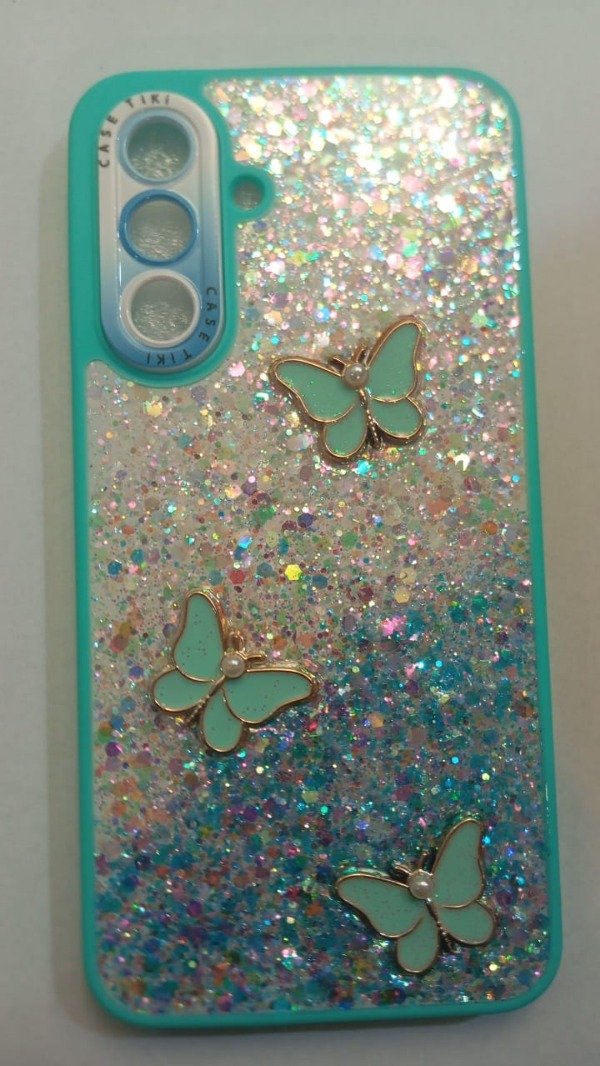 Producto - Funda con glitter y charms Celeste para Samsung A36